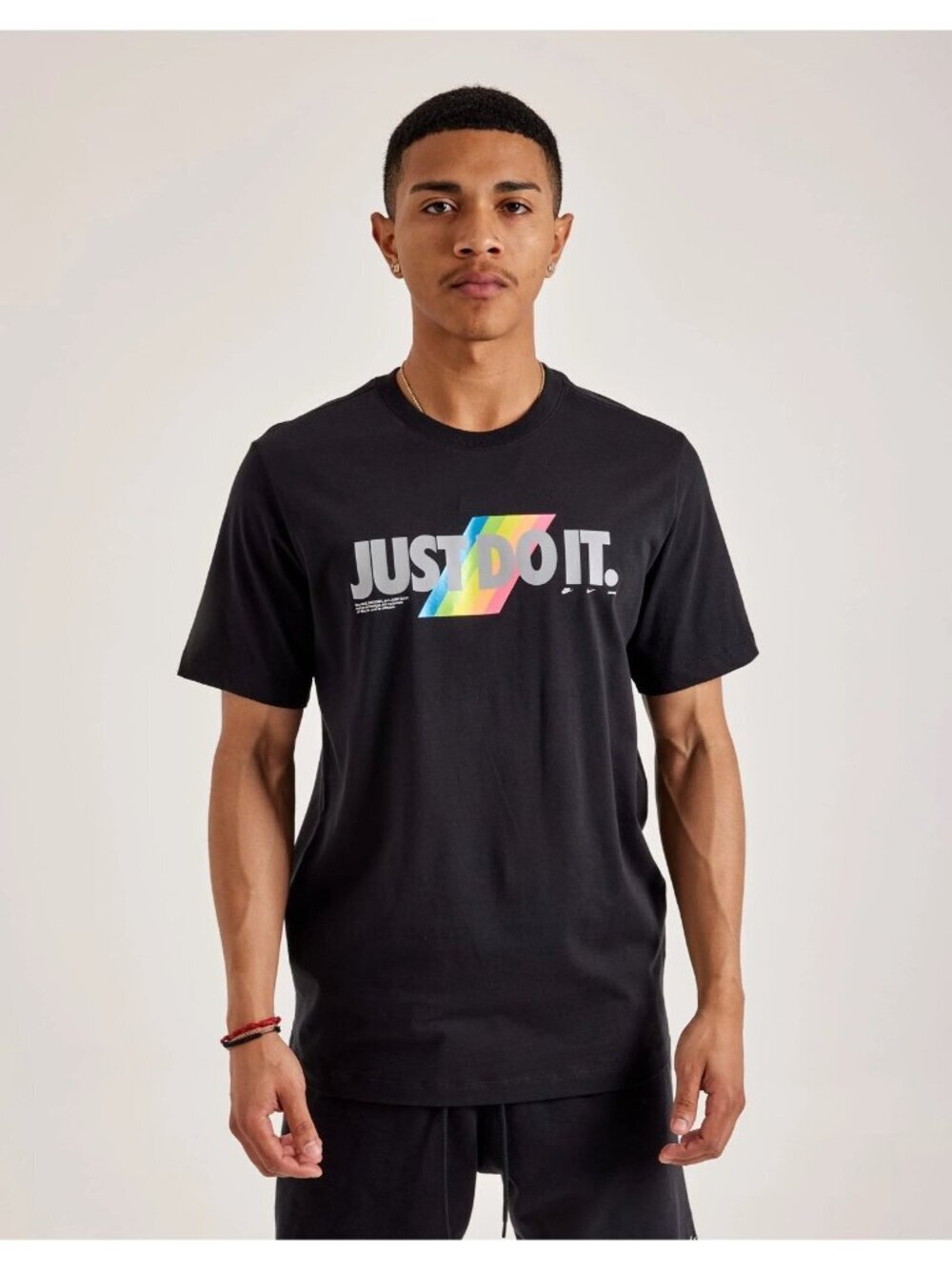 Nike "Just Do It" Rainbow Colorful Graphic Tee Short Sleeve Size Large Black